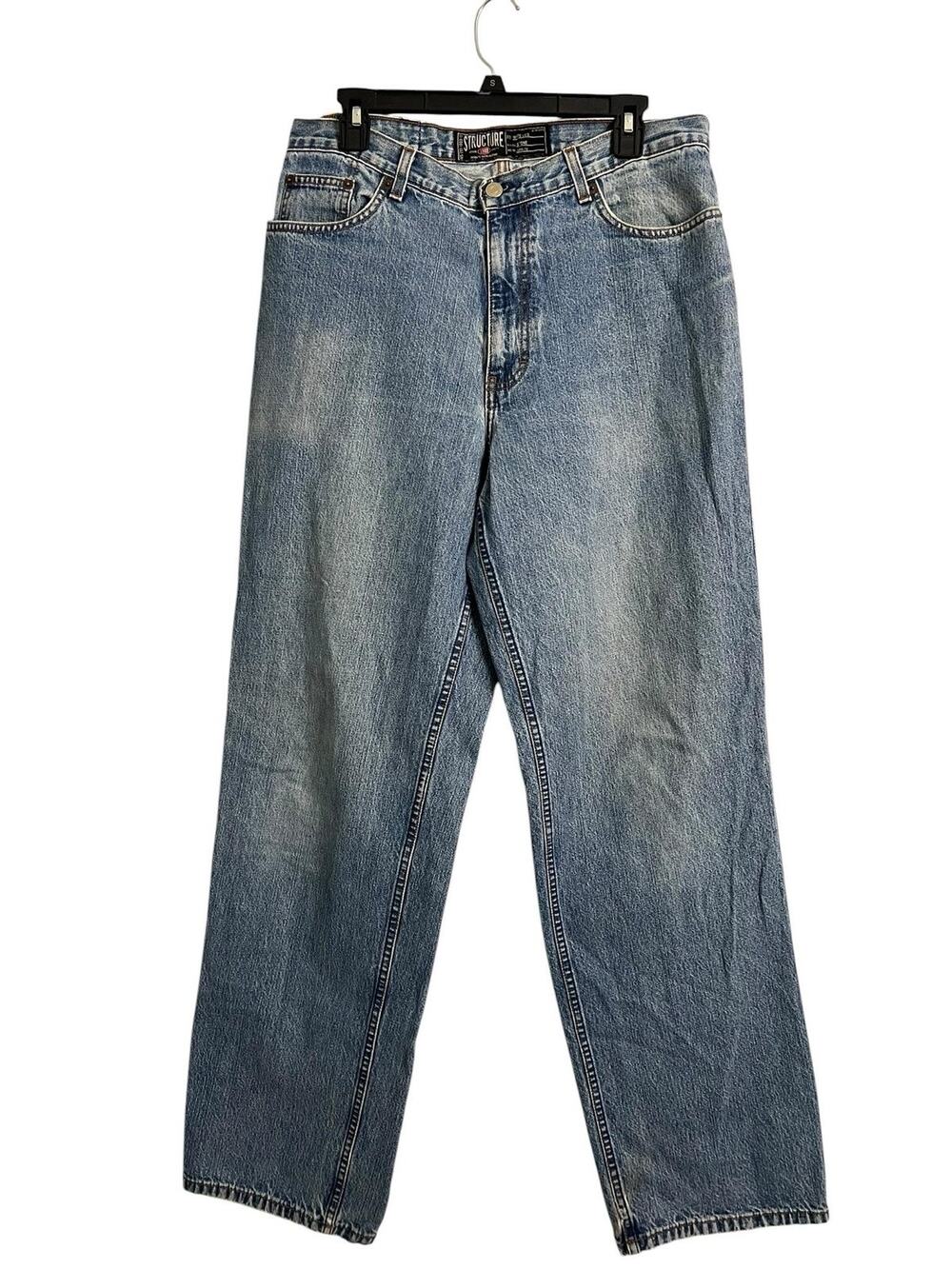 Vintage Structure Wide Leg Jeans Mens 34x32 Blue Stone Wash Relaxed Fit USA